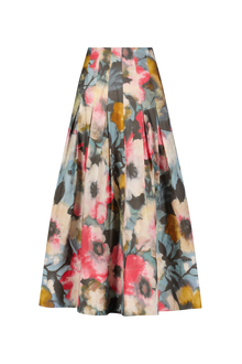 Floral Printed Cotton Full Skirt | Mist Multi