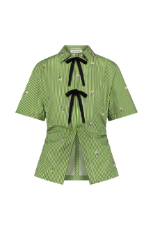 Embroidered Striped Cotton Bow Front Shirt | Cactus