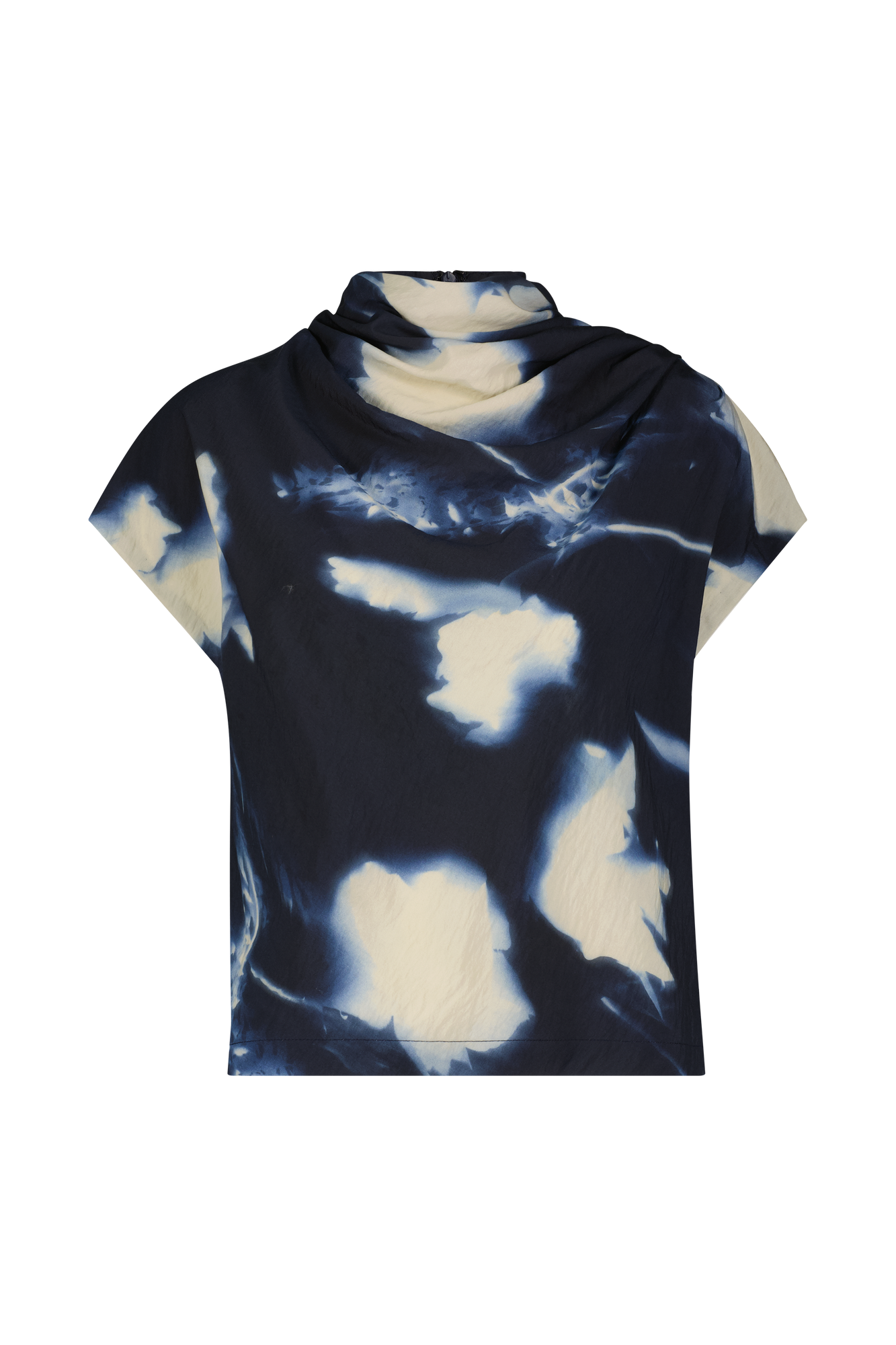 Abstract Floral Crepe Draped Top | Navy