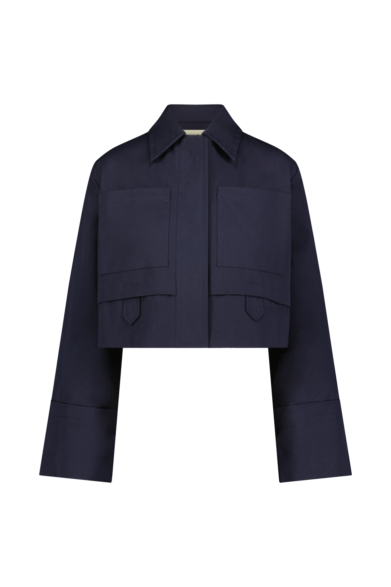 Stretch Cotton Cropped Jacket | Navy