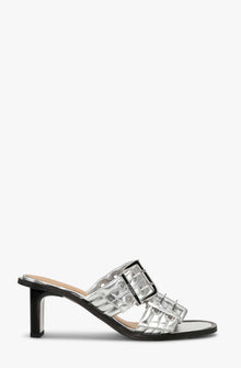Feminine Buckle Heel Mule Sandal Naplack | Silver