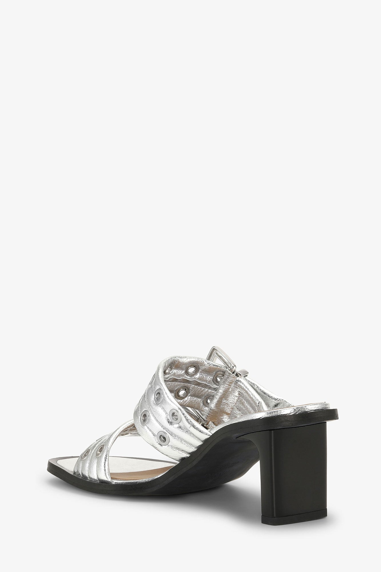 Feminine Buckle Heel Mule Sandal Naplack | Silver