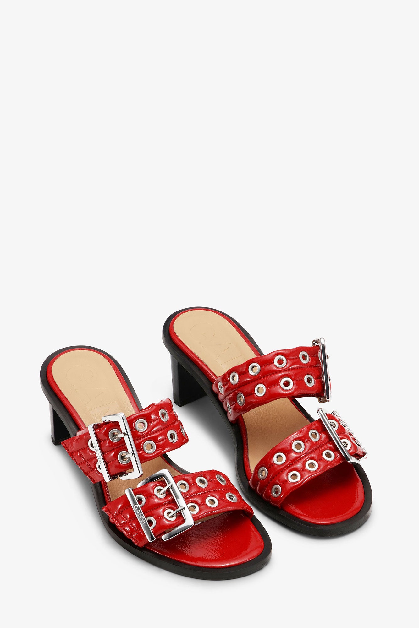 Feminine Buckle Heel Mule Sandal Naplack | Racing Red
