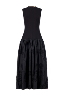 Ribbon Embroidered Cotton Combo Dress | Black