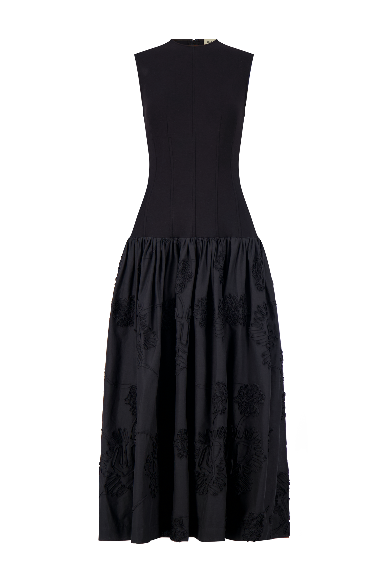 Ribbon Embroidered Cotton Combo Dress | Black