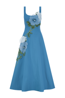 Peony Embroidered Stretch Cotton Full Dress | Mallard/Mallard
