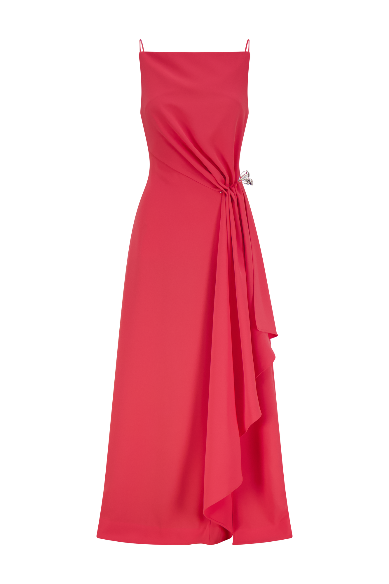 Fluid Crepe Pin Detail Draped Dress | Watermelon