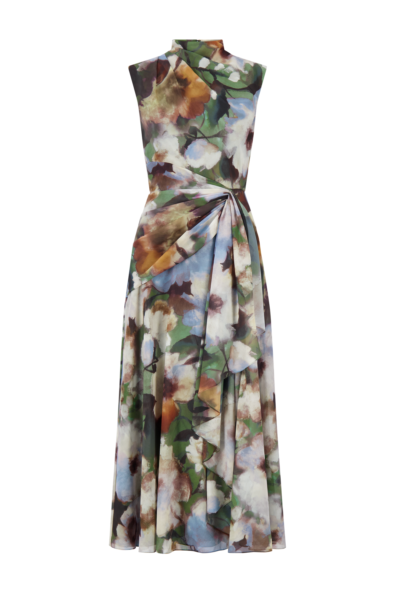Floral Printed Chiffon Draped Dress | Cactus Multi