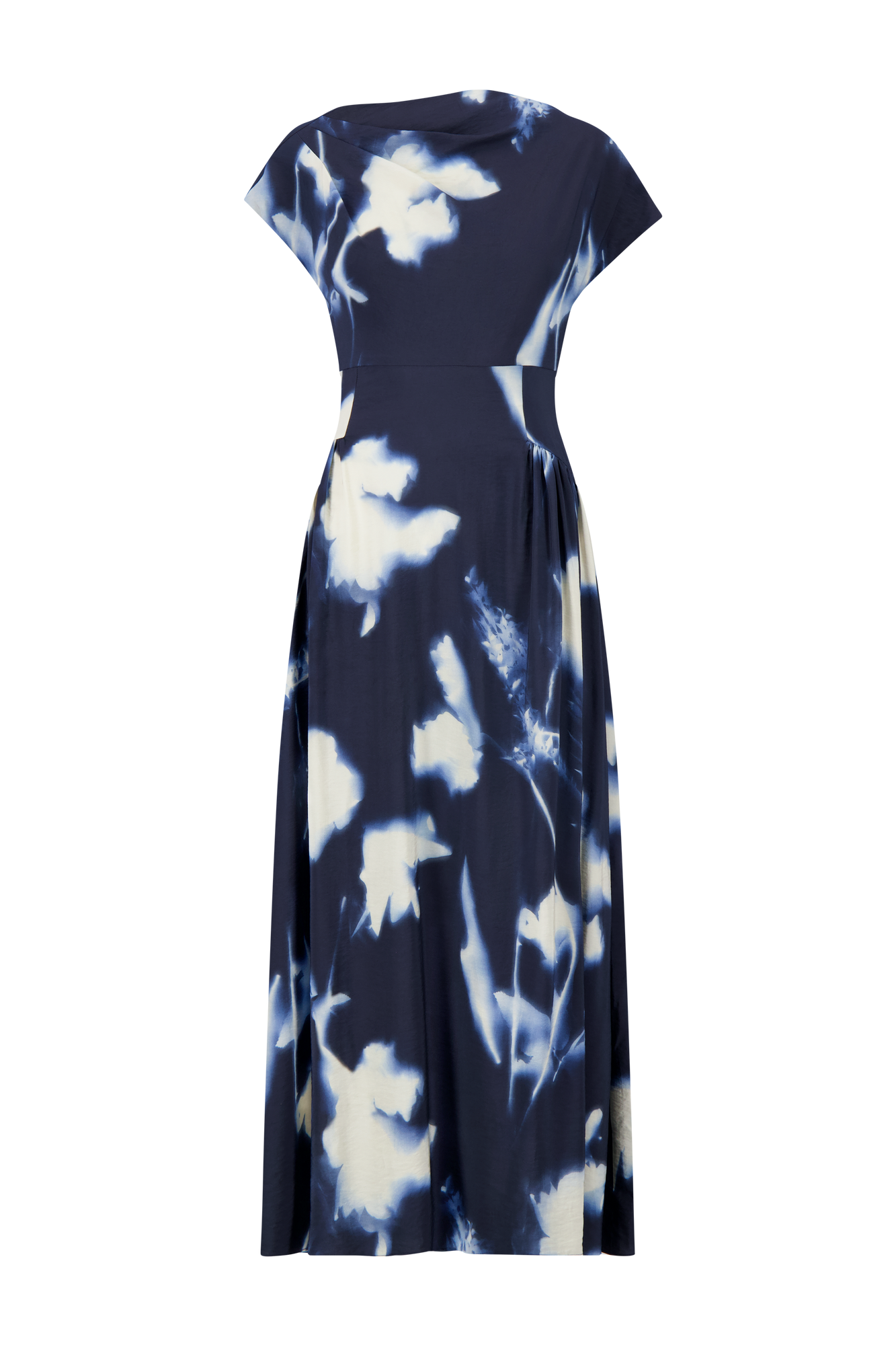 Abstract Floral Crepe Asymmetrical Dress | Navy