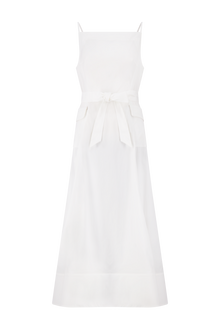 Cotton Poplin Belted Dress | White