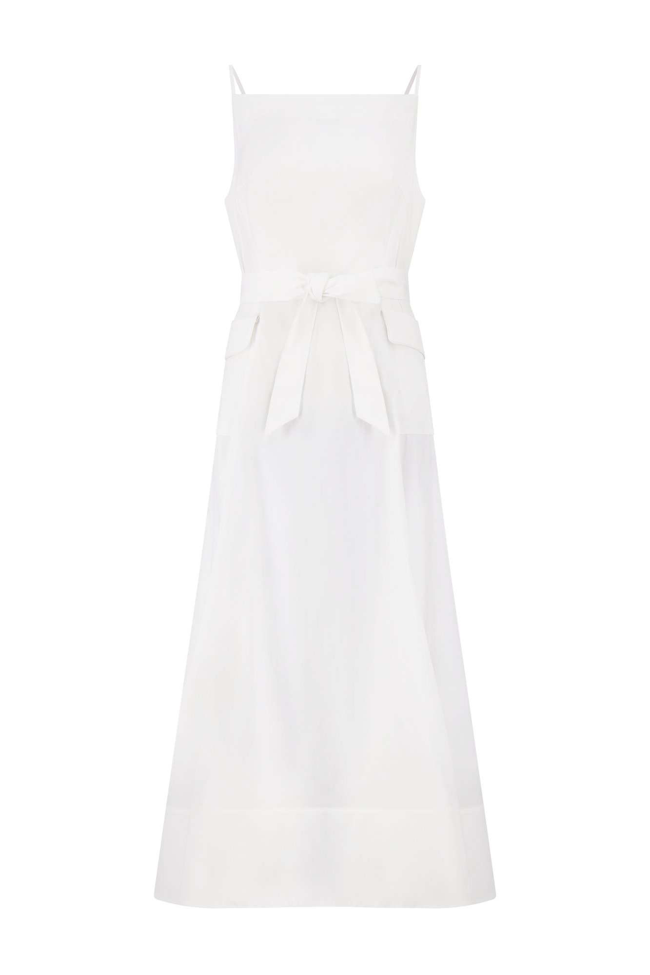 Cotton Poplin Belted Dress | White