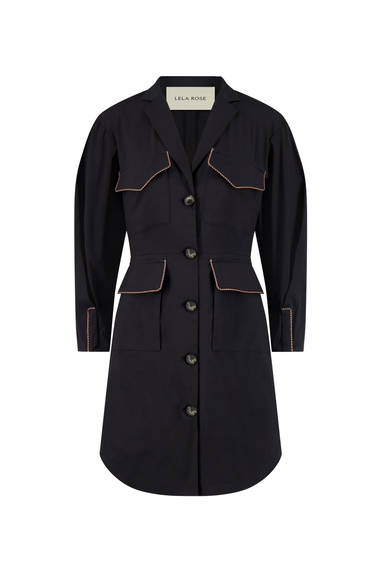 Cotton Poplin Leather Trim Dress | Black