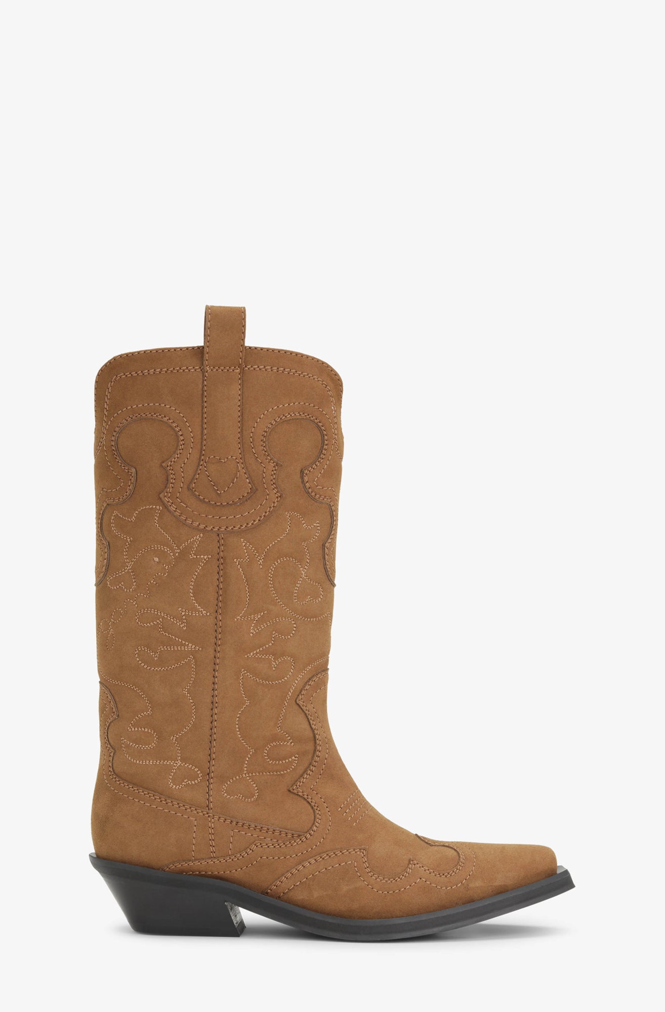 Mid Shaft Embroidered Western Boot Suede | Tobacco Brown