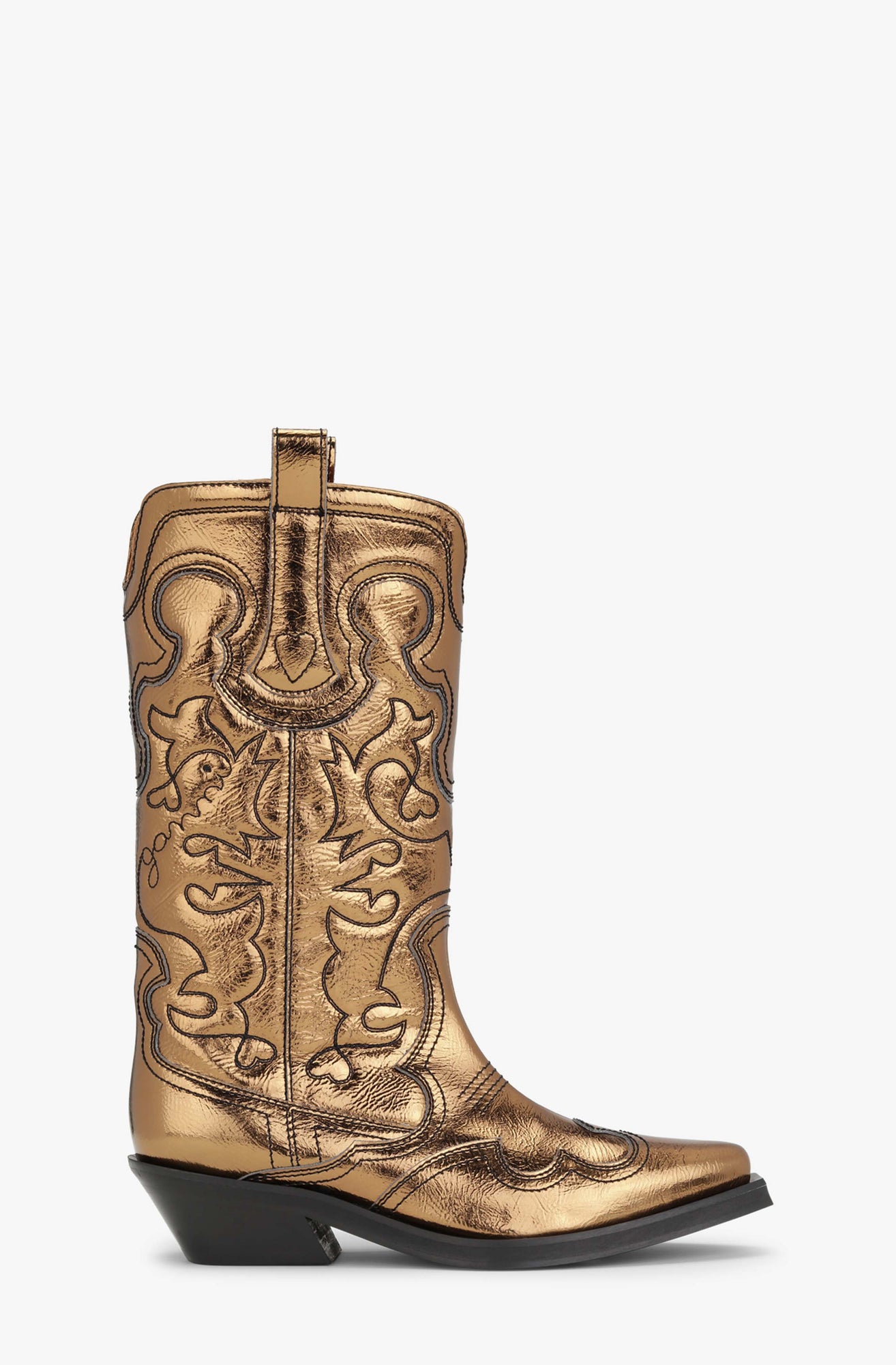 Mid Shaft Embroidered Western Boot Metallic | Bronze