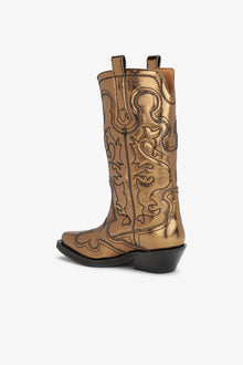 Mid Shaft Embroidered Western Boot Metallic | Bronze