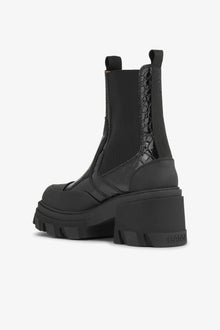 Cleated Heeled Mid Chelsea Boot Patent Croco | Black