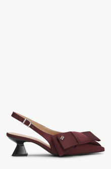 Big Bow Kitten Heel Pump Satin | Dark Burgundy
