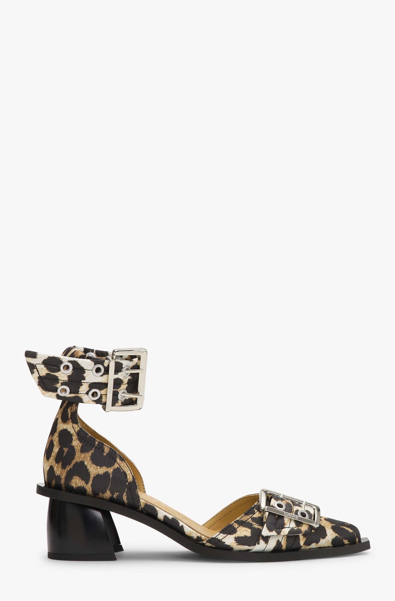 Feminine Buckle Open Cut Pump Satin Print | Leopard