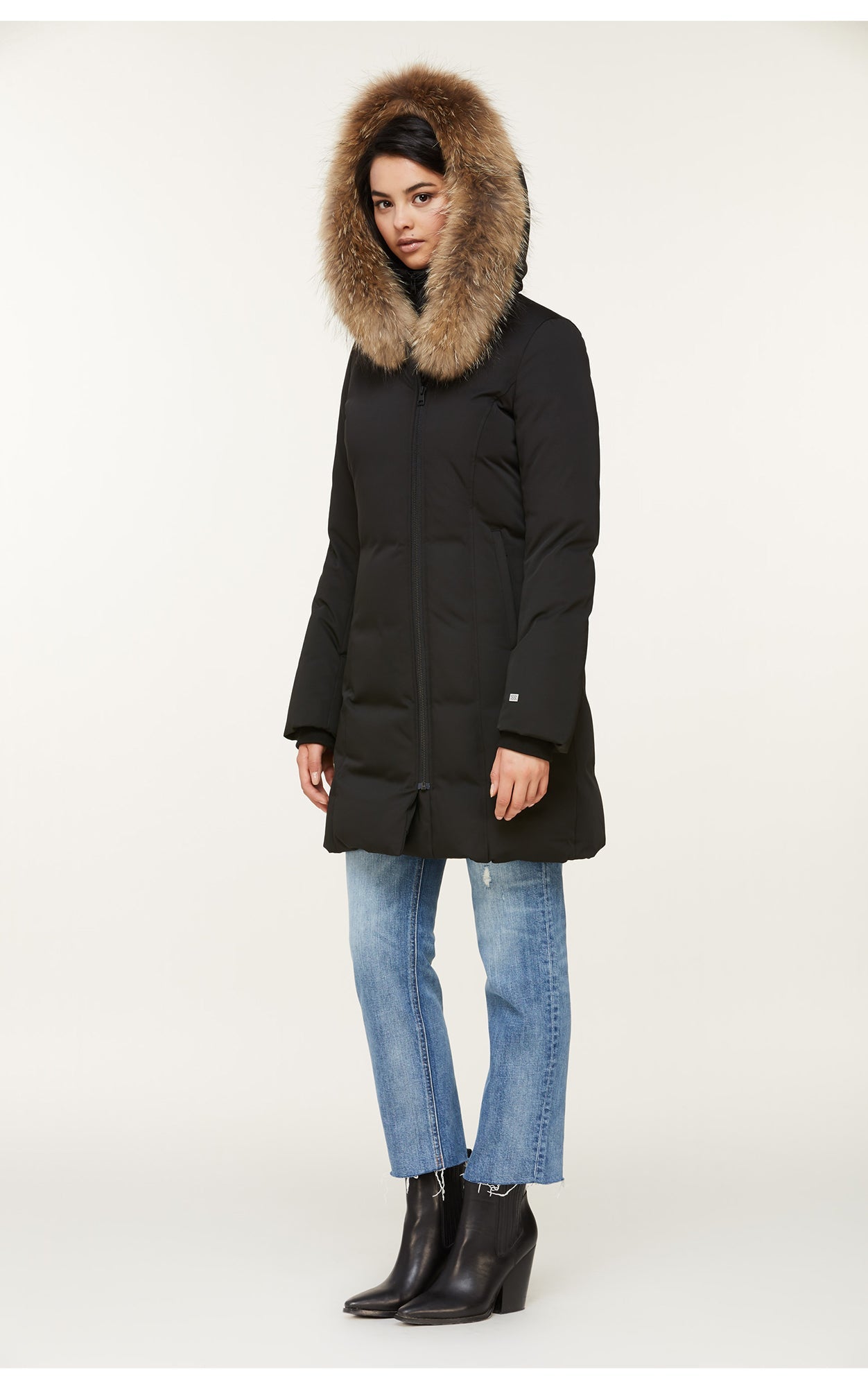 Salma Classic Down Coat With Removable Natural Fur | Black