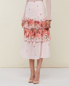 Tiered Midi Skirt | Peach Blush Floral Multi