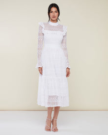 Crochet Lace Ruffle Dress | White