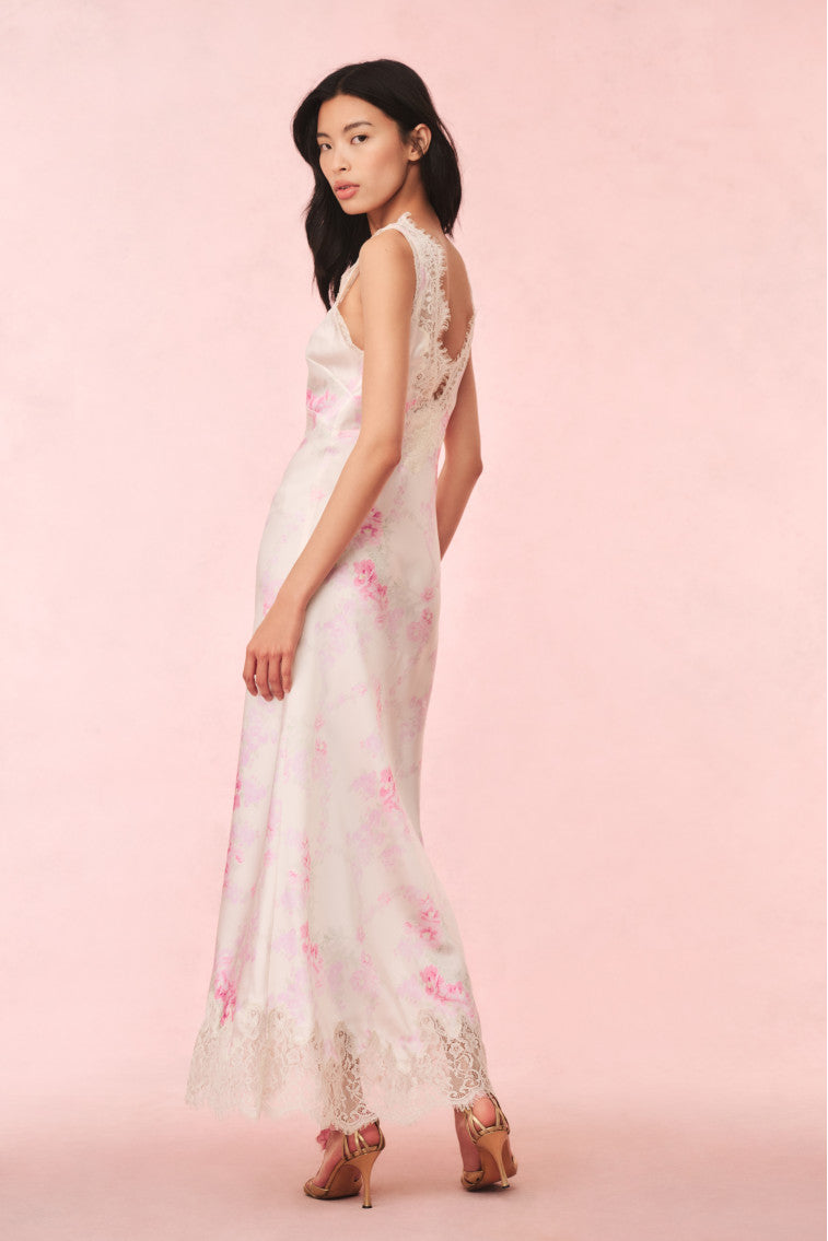 Serene Satin Lace-Trimmed Maxi Dress | Vanilla Sorbet