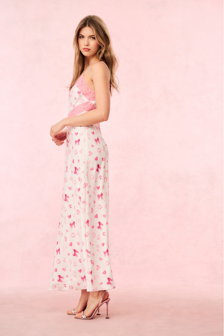 Serita Bow & Kiss Print Maxi Dress | Rosey Dream