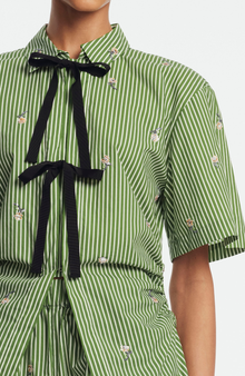 Embroidered Striped Cotton Bow Front Shirt | Cactus