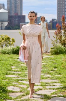 Embroidered Striped Cotton Midi Dress | Blush