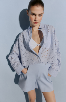 Polka Dot Eyelet Cropped Shirt | Cloud