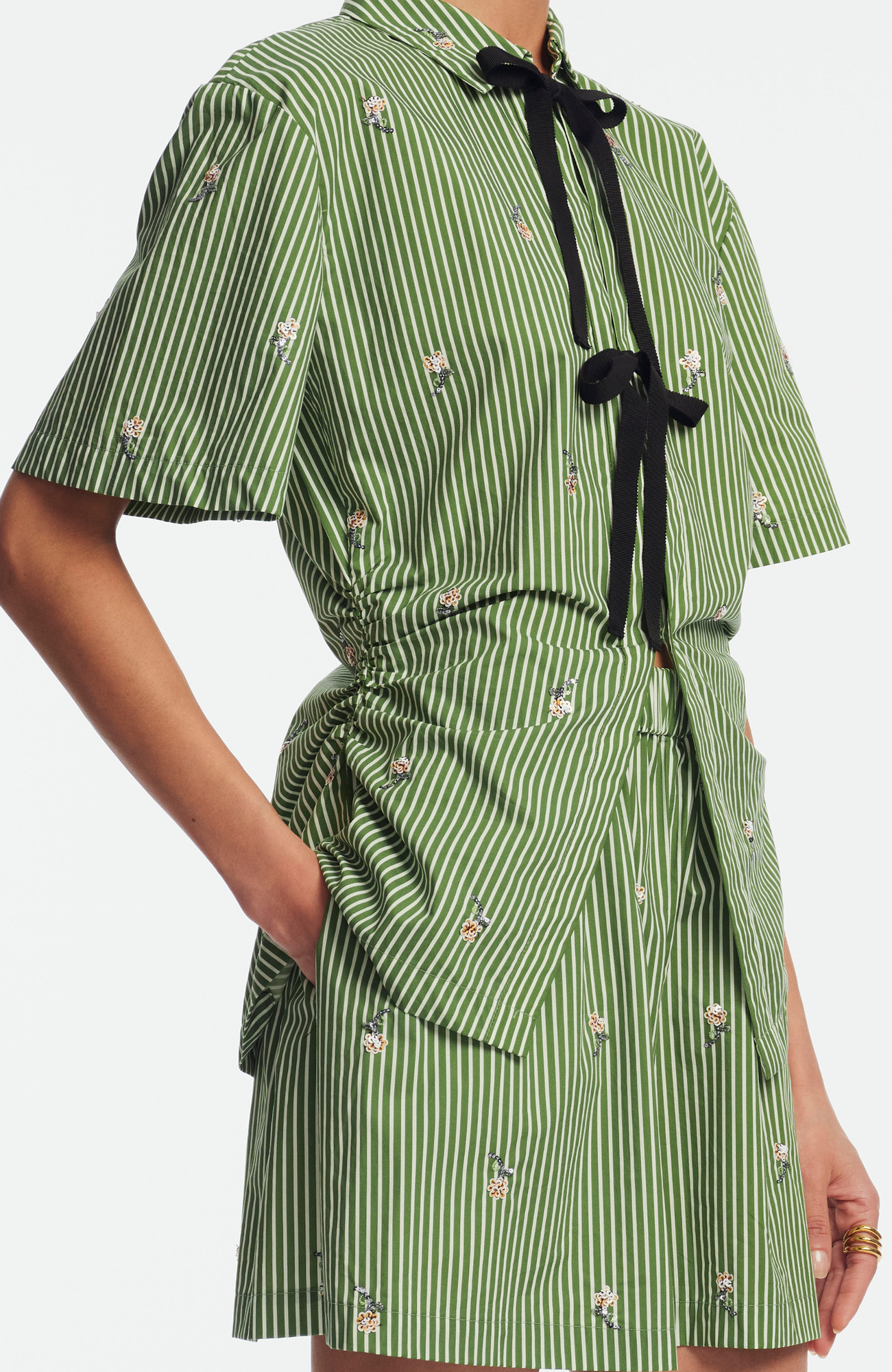 Embroidered Striped Cotton Short | Cactus