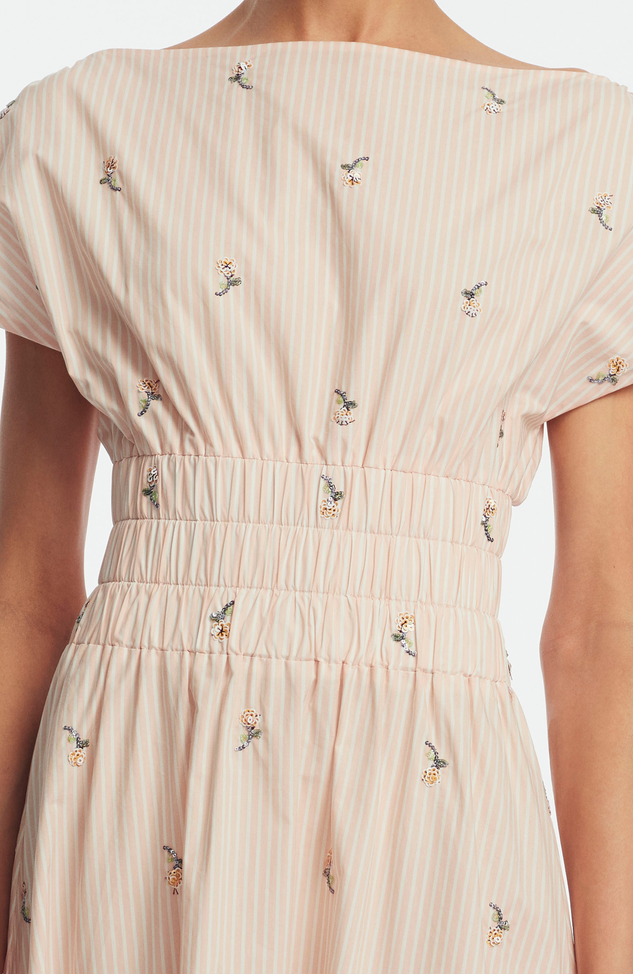 Embroidered Striped Cotton Midi Dress | Blush