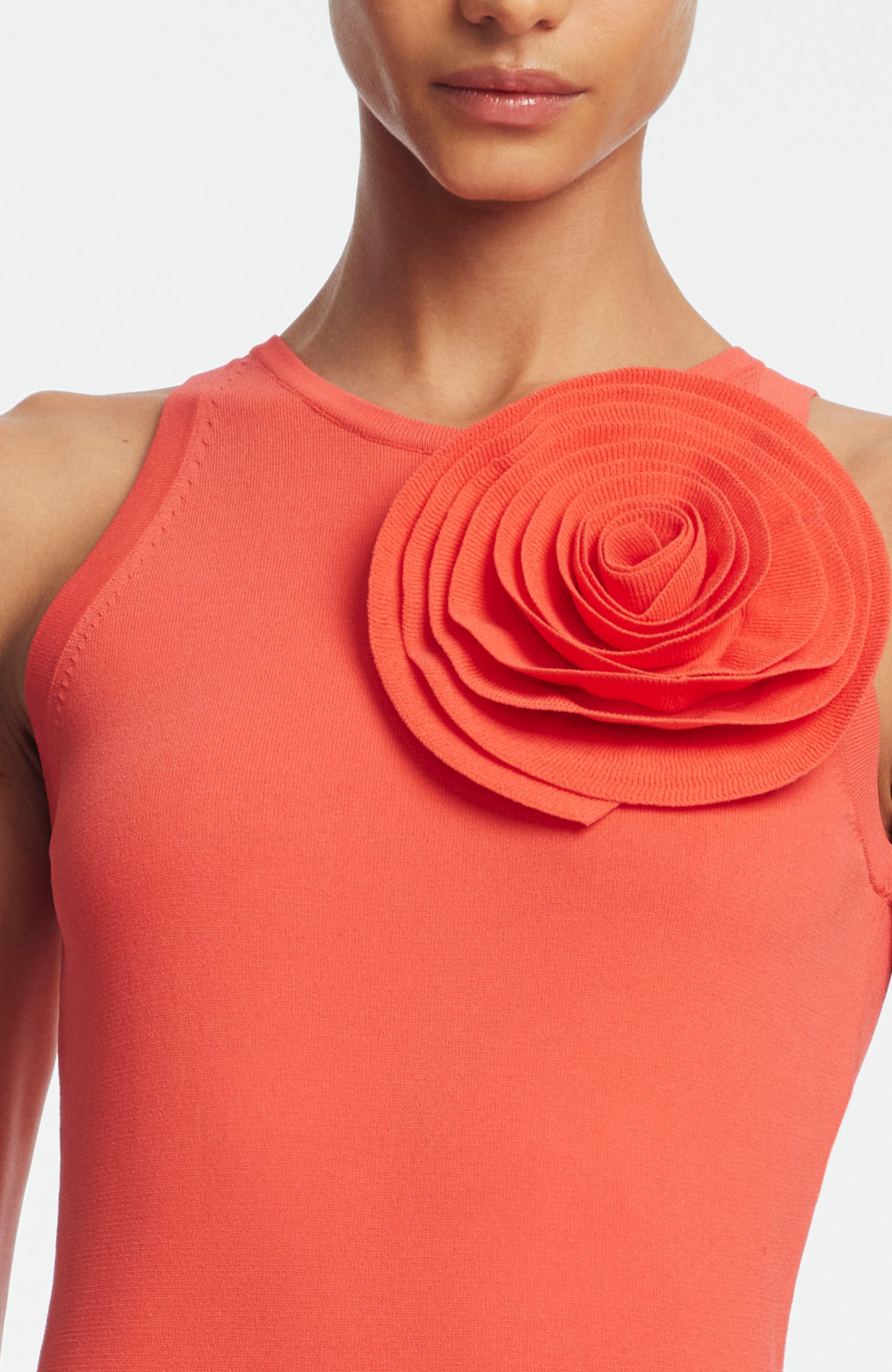Rose Detail Knit Halter Dress | Watermelon