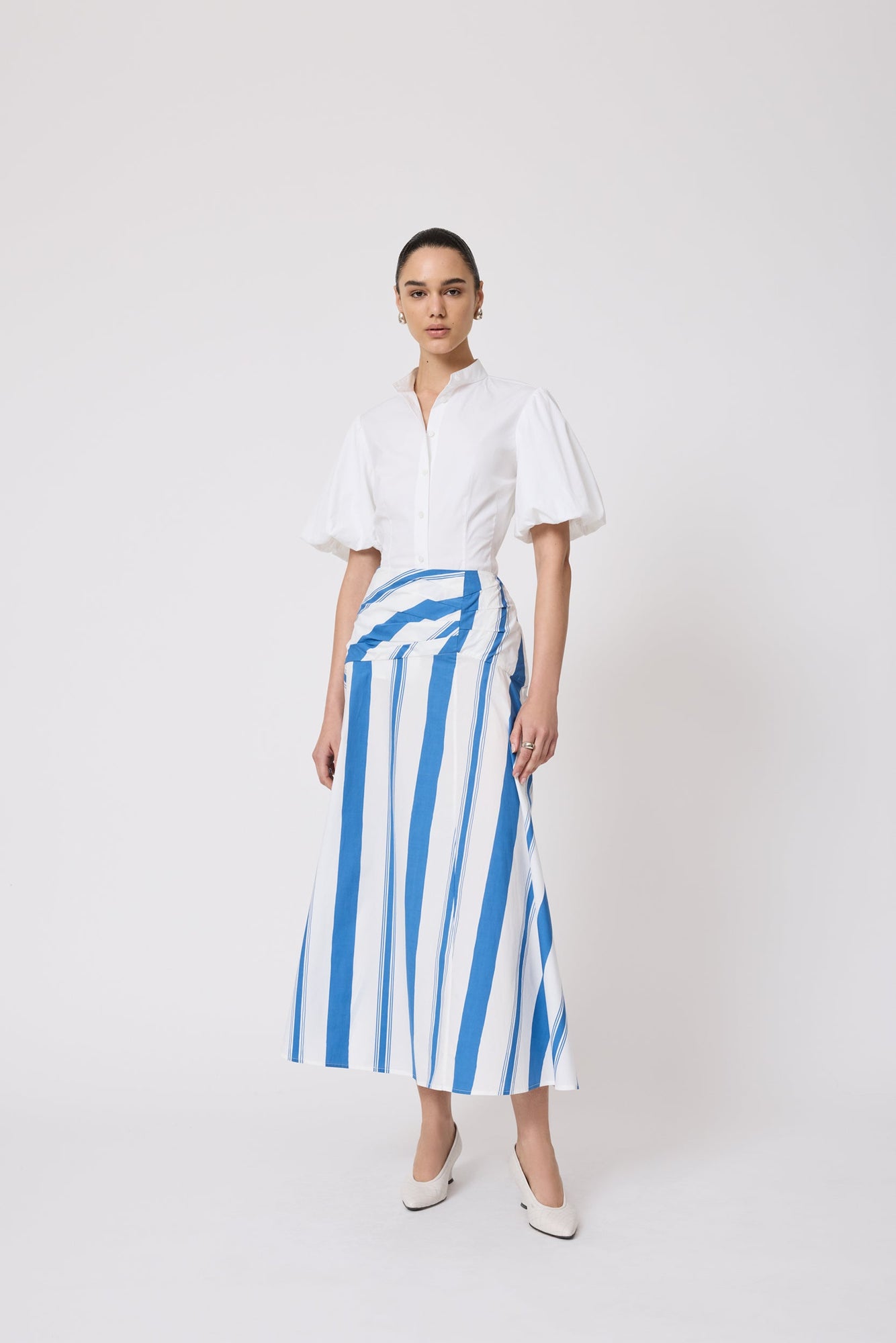 Striped Cotton Poplin Skirt | Blue/White