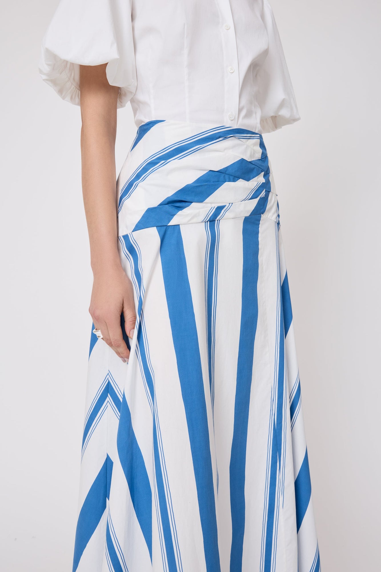 Striped Cotton Poplin Skirt | Blue/White