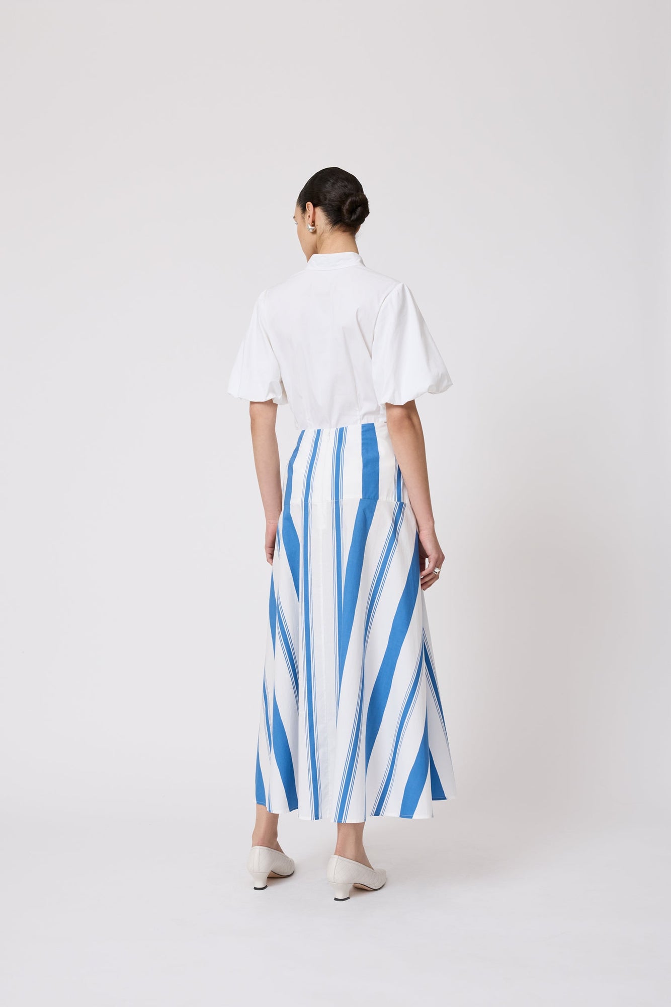 Striped Cotton Poplin Skirt | Blue/White