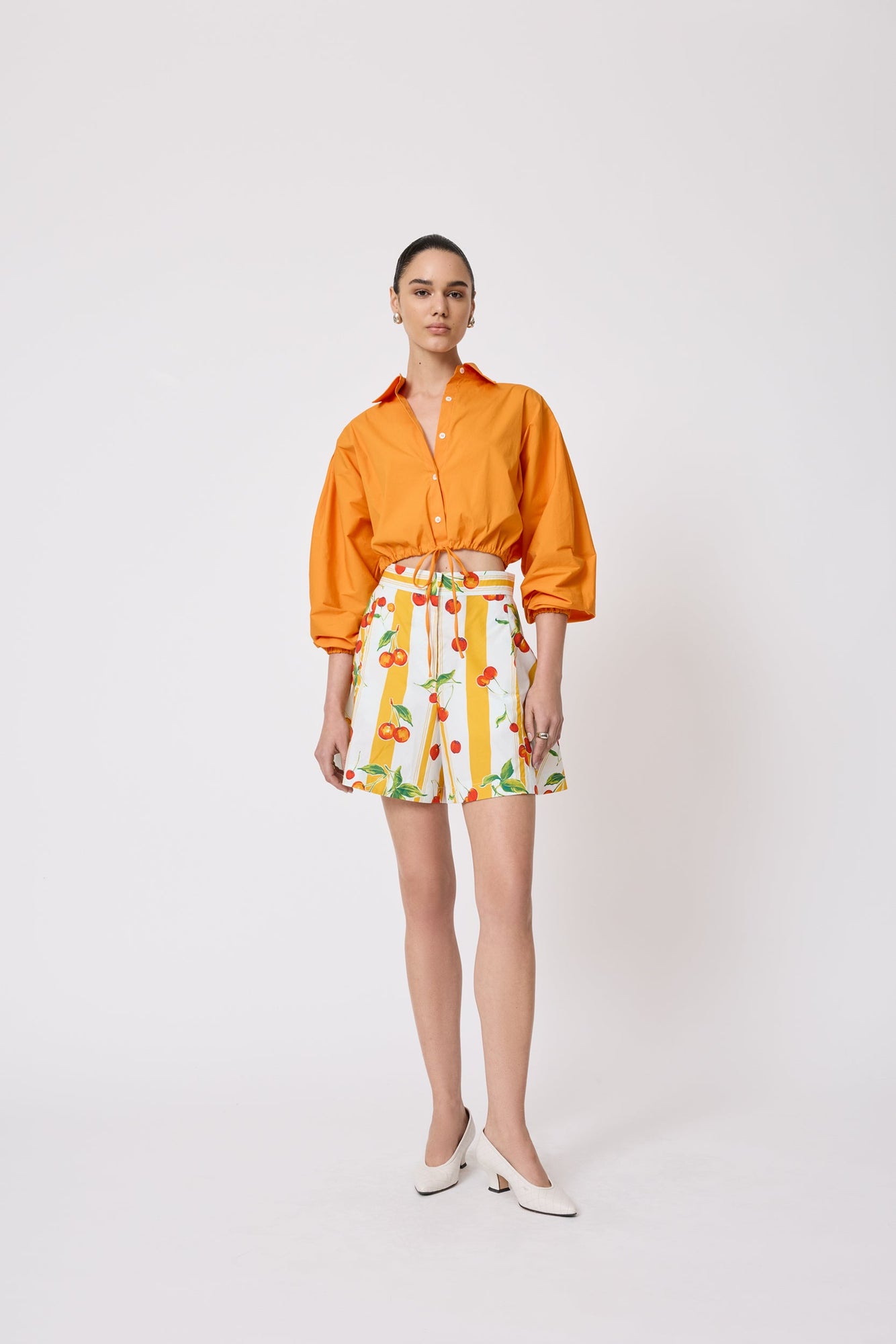 Cotton Poplin Tie Front Top | Marigold