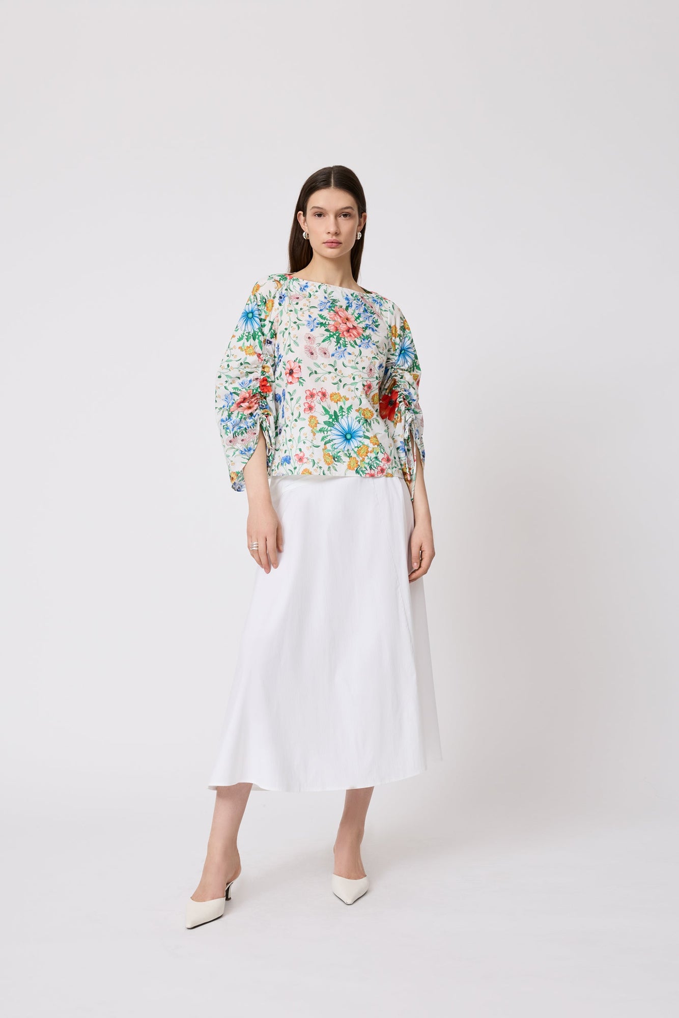 Wildflower Voile Full Sleeve Top | Ivory Multi