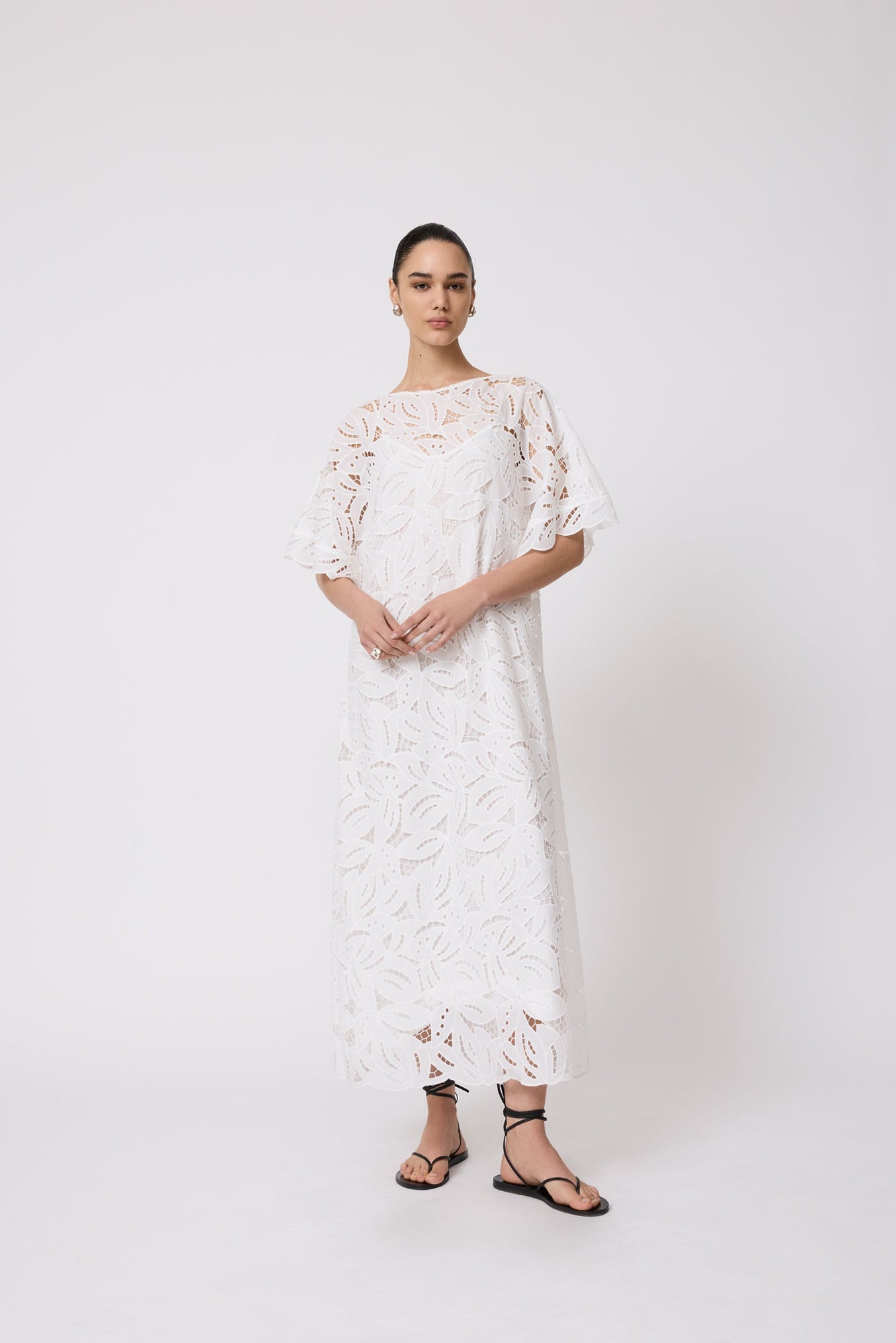 Embroidered Eyelet Caftan | Ivory