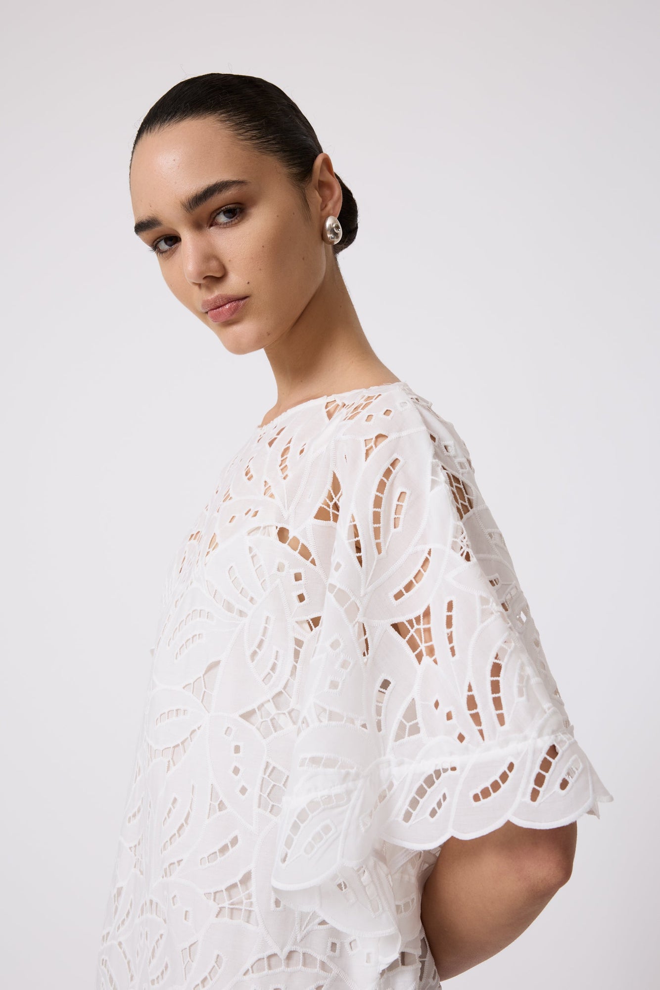 Embroidered Eyelet Caftan | Ivory