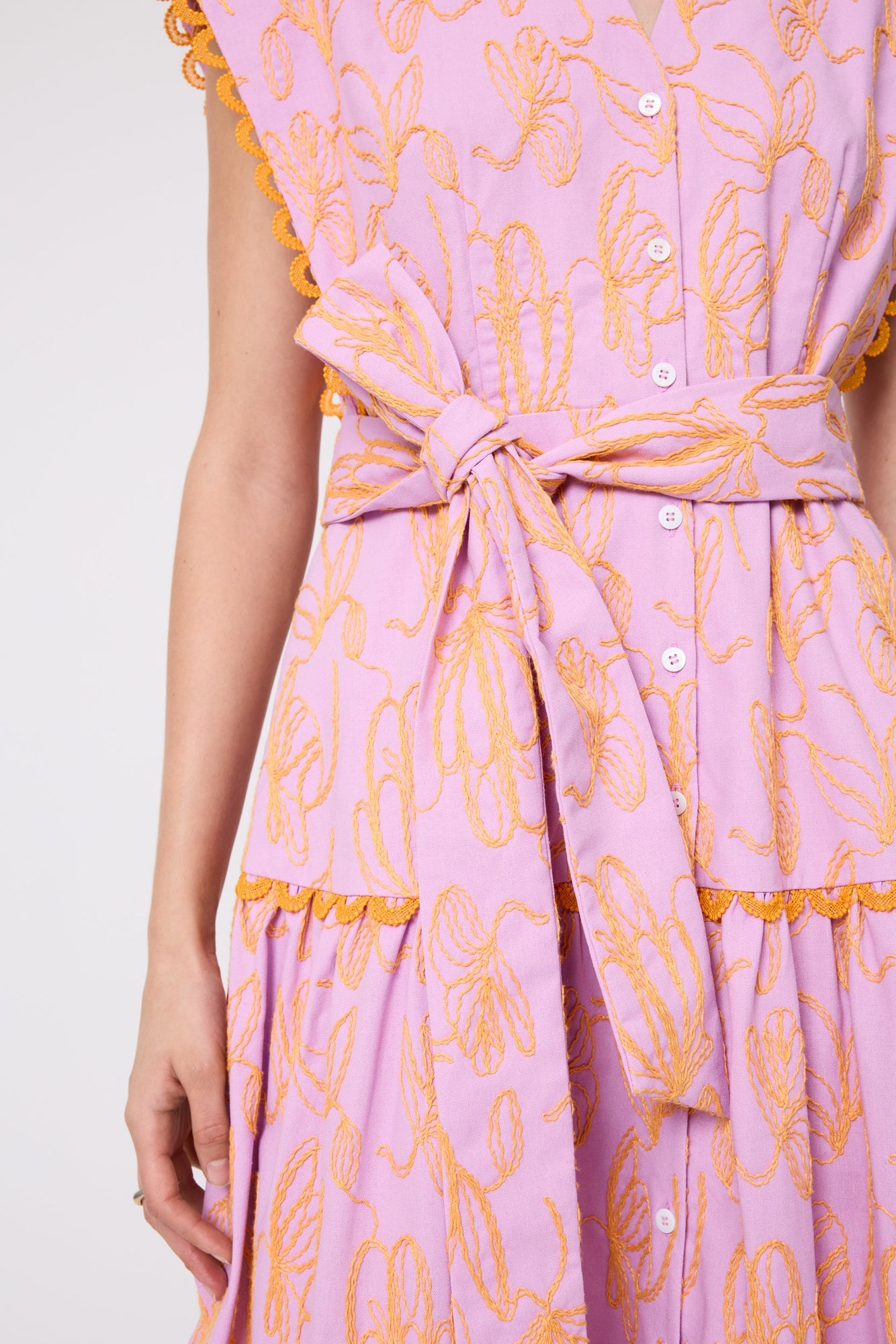 Thread Embroidered Canvas Tiered Dress | Orchid