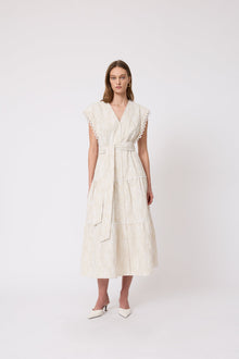 Thread Embroidered Canvas Tiered Dress | Bone
