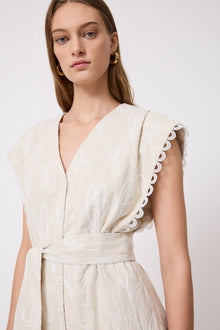 Thread Embroidered Canvas Tiered Dress | Bone