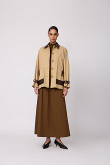 Cotton Twill Leather Detail Jacket | Sand