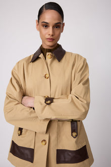 Cotton Twill Leather Detail Jacket | Sand