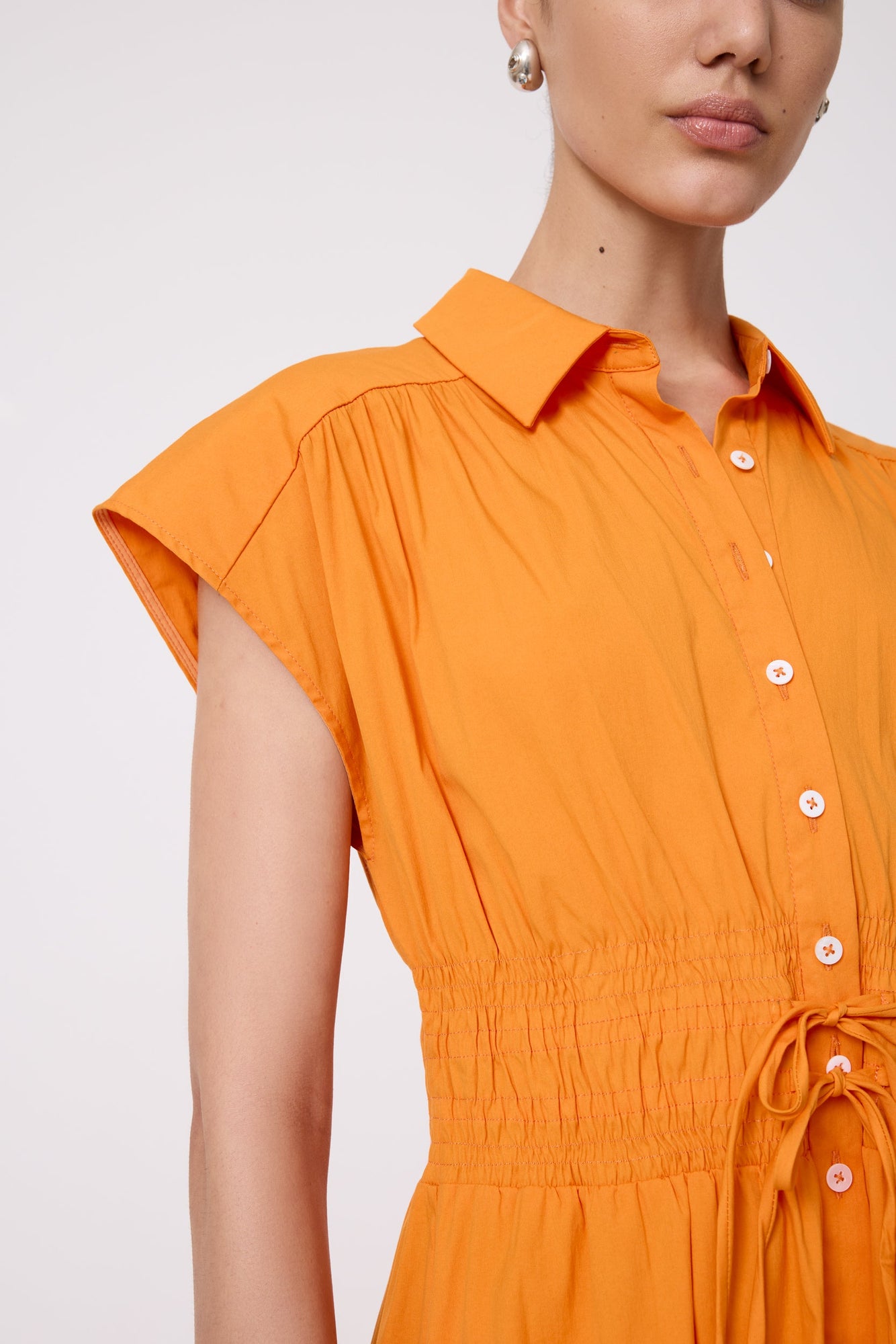 Cotton Poplin Smocked Midi Dress | Marigold