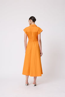 Cotton Poplin Smocked Midi Dress | Marigold