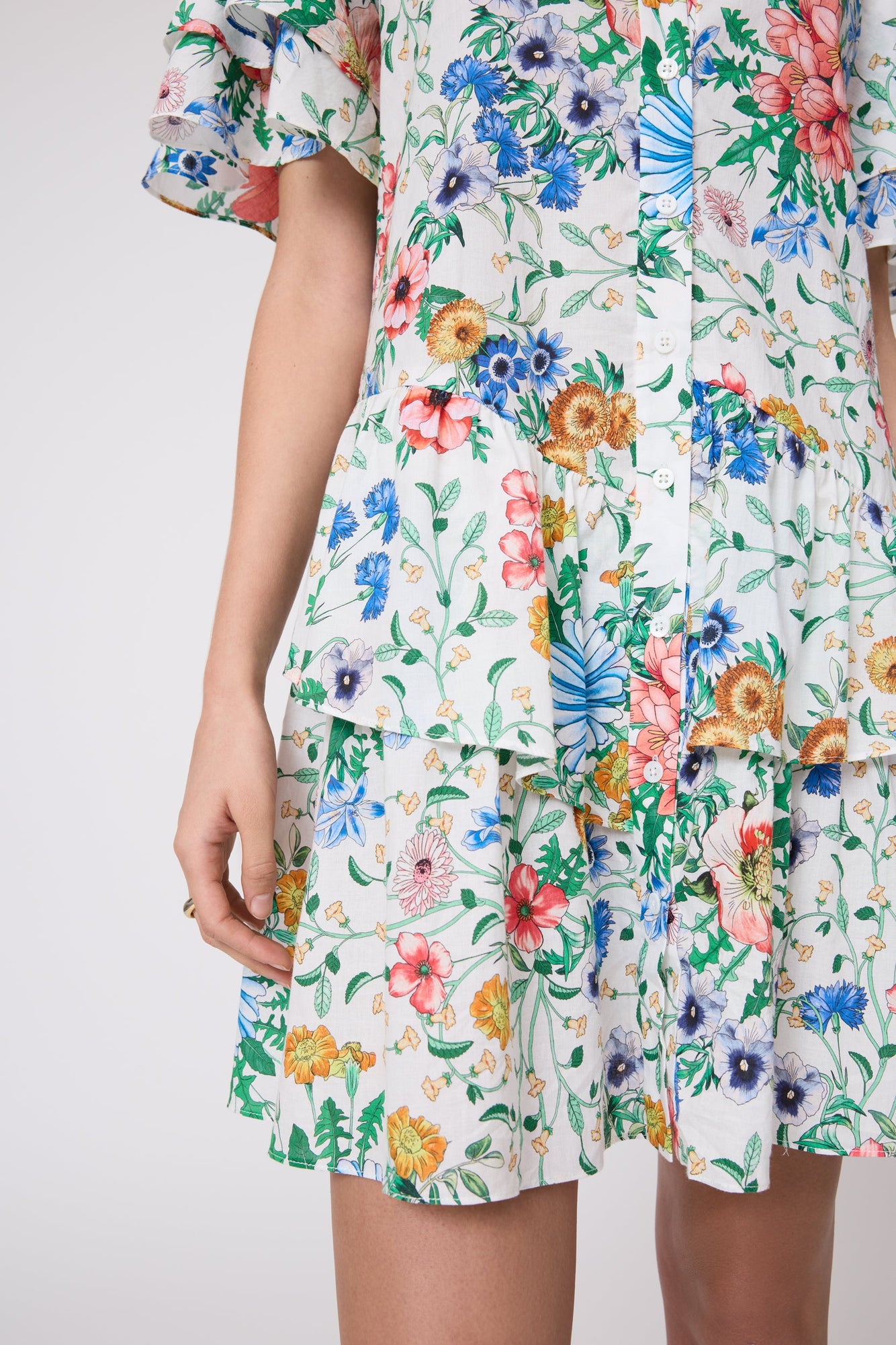 Wildflower Voile Ruffle Dress | Ivory Multi