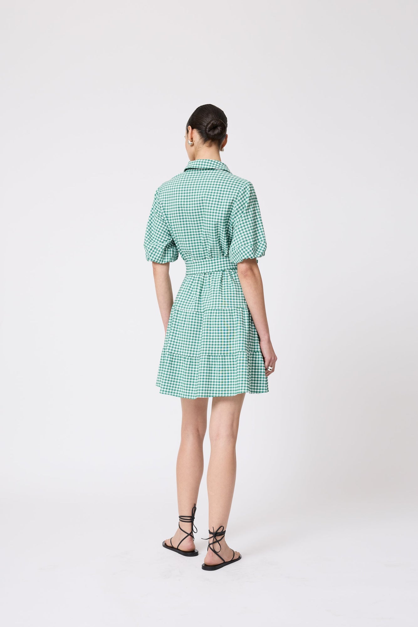 Stretch Plaid Flounce Dress | Green