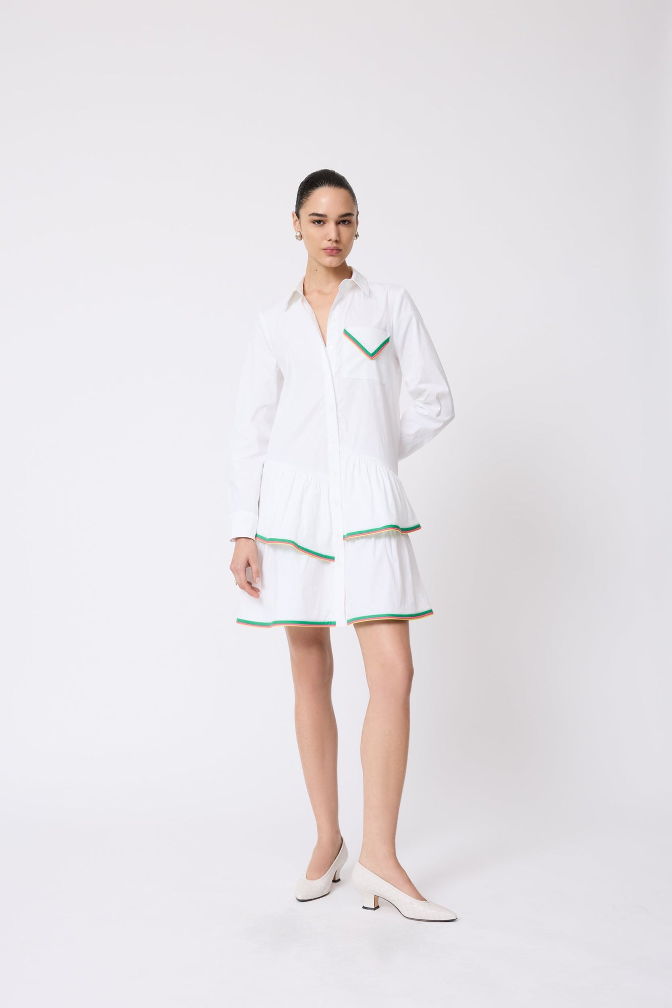 Cotton Poplin Ruffle Dress | White
